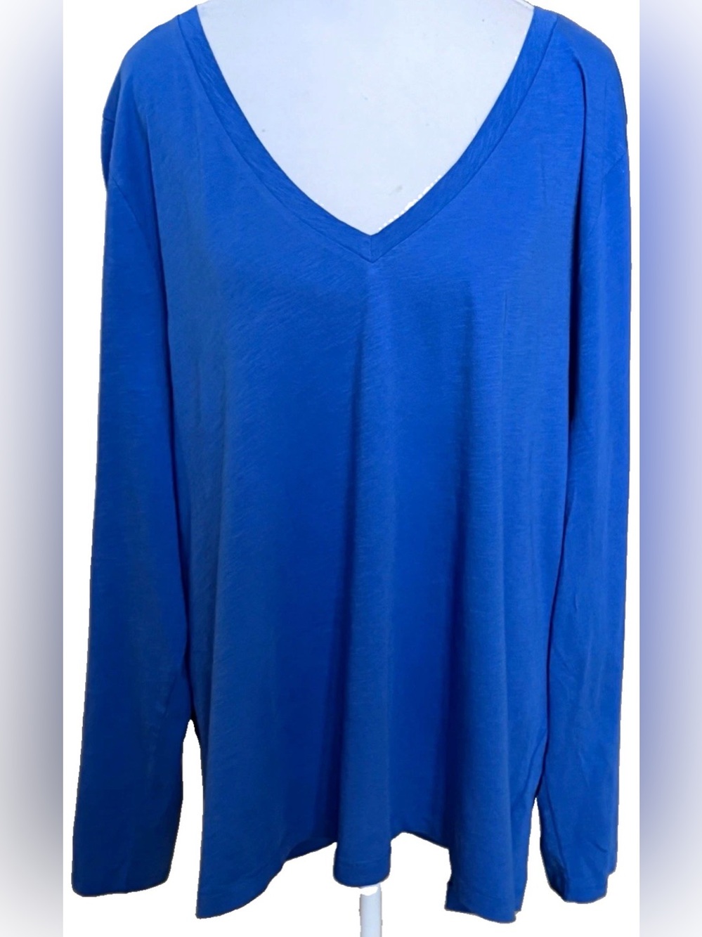 NWT J.CREW Royal Blue Slub Cotton V-Neck Long Sleeve Tee Shirt Plus Size 3X